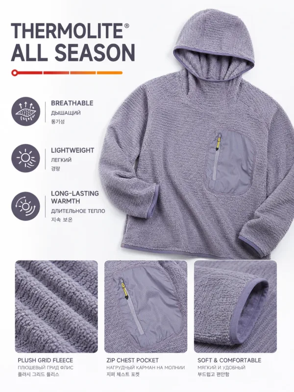 Unisex THERMOLITE® All Season Thermal Hoodie 190g Ultralight Breathable Fleece Mid Layer with Thumbholes & Zip Pocket