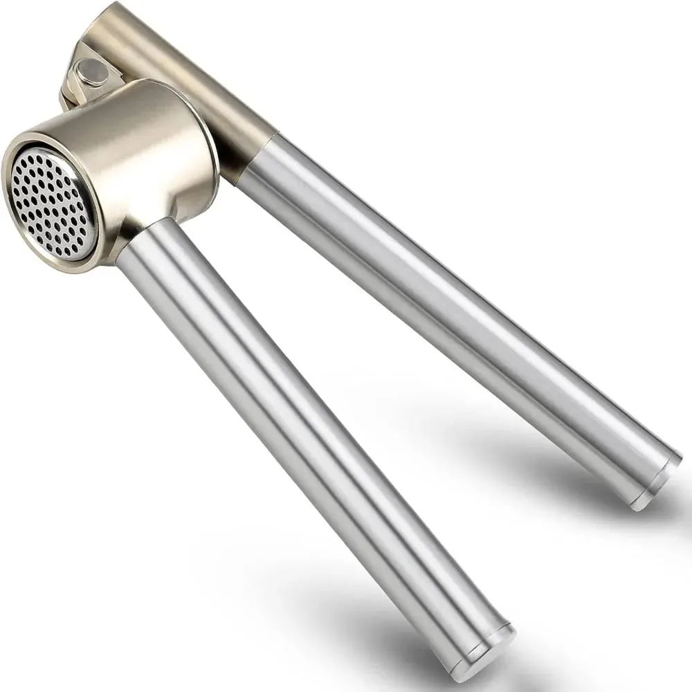 Stainless Steel Garlic Press Set - Manual Ginger Garlic Mincer Crusher Chopper Heavy Duty Easy Squeeze Rust Proof Easy Clean