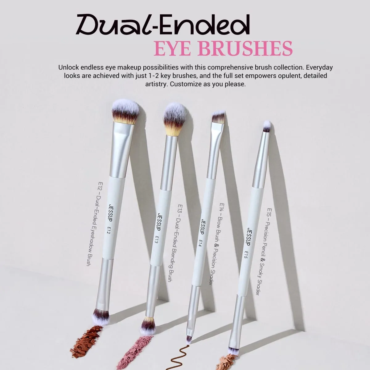 Jessup Make-up-Pinsel-Set, 3/7-teilig, Dual-Ended Synthetic Foundation Blush Highlight Blending Augenbrauenpinsel mit Tasche, Quiet Grey T520