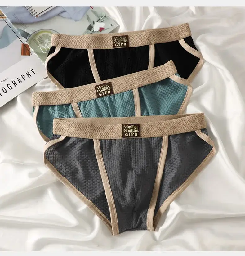 3 pcs Vintage Men High Cut Nylon Briefs Ice Silk Mesh Cool Underpants Soft Breathable Quick Dry Mens Underwear