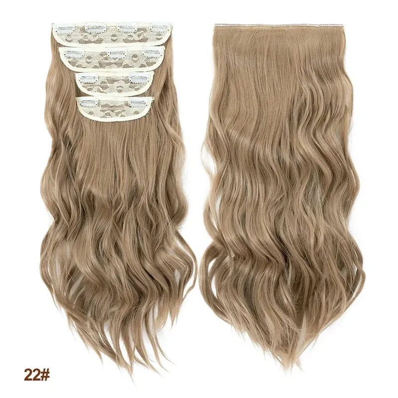 4 Pieces Set Clip In Hair Extensions Highlight Wavy Curly Long Synthetic Hairpieces For Women 22 Inch 180g Hair Clips Hair