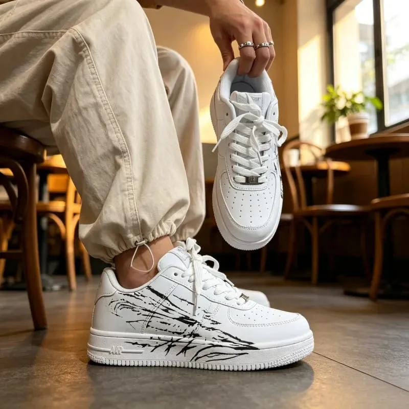 Black Ink Print White Casual Sneakers Unisex Street Style Platform Skate Shoes 36-45 Couple Footwear