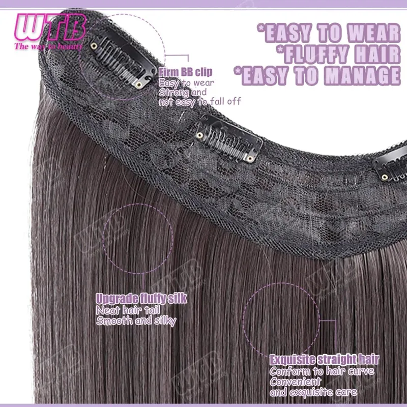 WTB Straight Hair Extensions Synthetic Wigs BB Clip Style V-Shaped Straight Hair Extensions Suitable for Women for Daily Wear — image 3