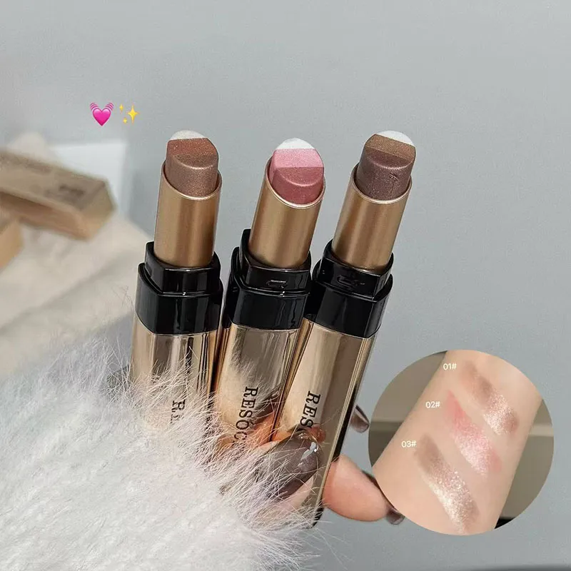 3 Colors Eyeshadow Stick Shimmer Glitter Cream Eye Shadow Waterproof Lasting High Pigmented Metallic Eyeshadow Pencil Makeup