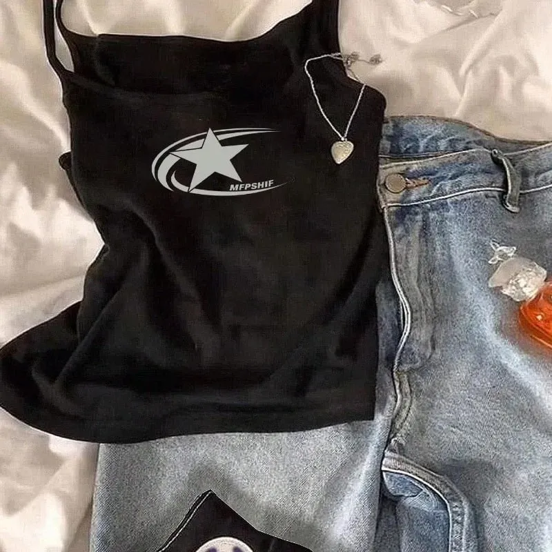 Women's Pentagram Print Casual Sexy Camisole Tank Top Suitable for All Seasons Y2k Top Tank Top Women Clothing Crop Tops