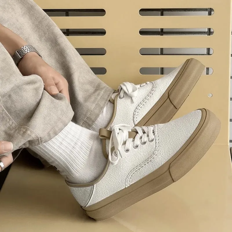 Men Board Shoes Spring Summer Casual Sneakers Moc Toe Stitching Detail Retro Flat Sole Canvas Texture Commute Footwear