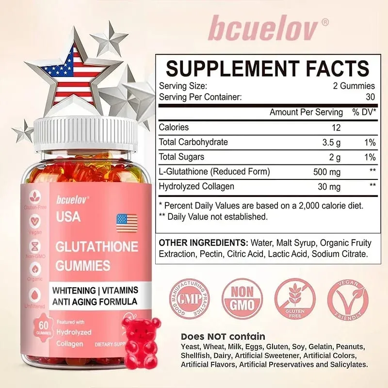 Bcuelov Glutathione Gummies - Meningkatkan Kesehatan Kulit dan Penampilan Awet Muda Suplemen Kolagen Terhidrolisis