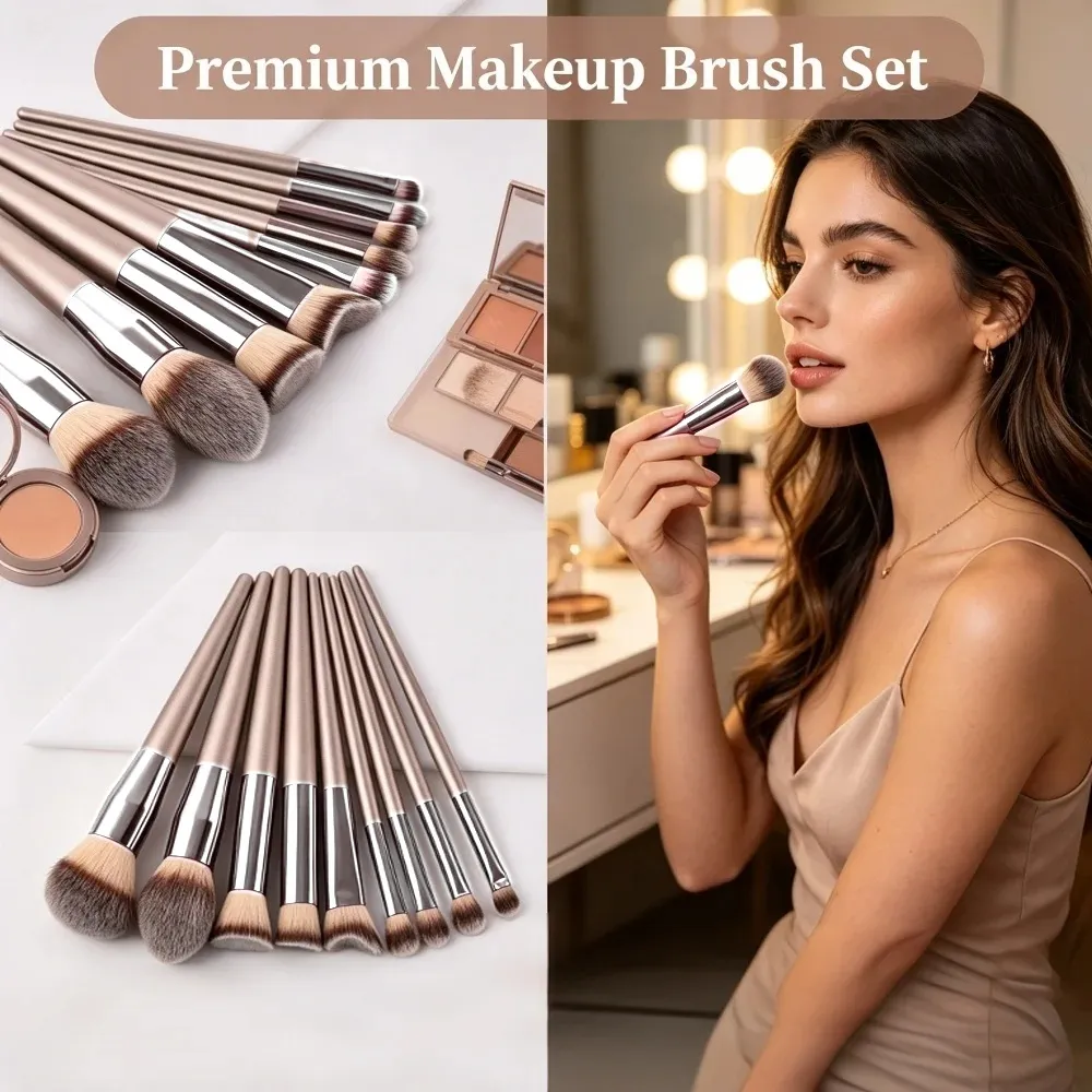 10Pcs Makeup Brushes Complete Set Soft Fluffy Foundation Loose Powder Blush Concealer Eye Shadow Brush Professional Makeup Tools