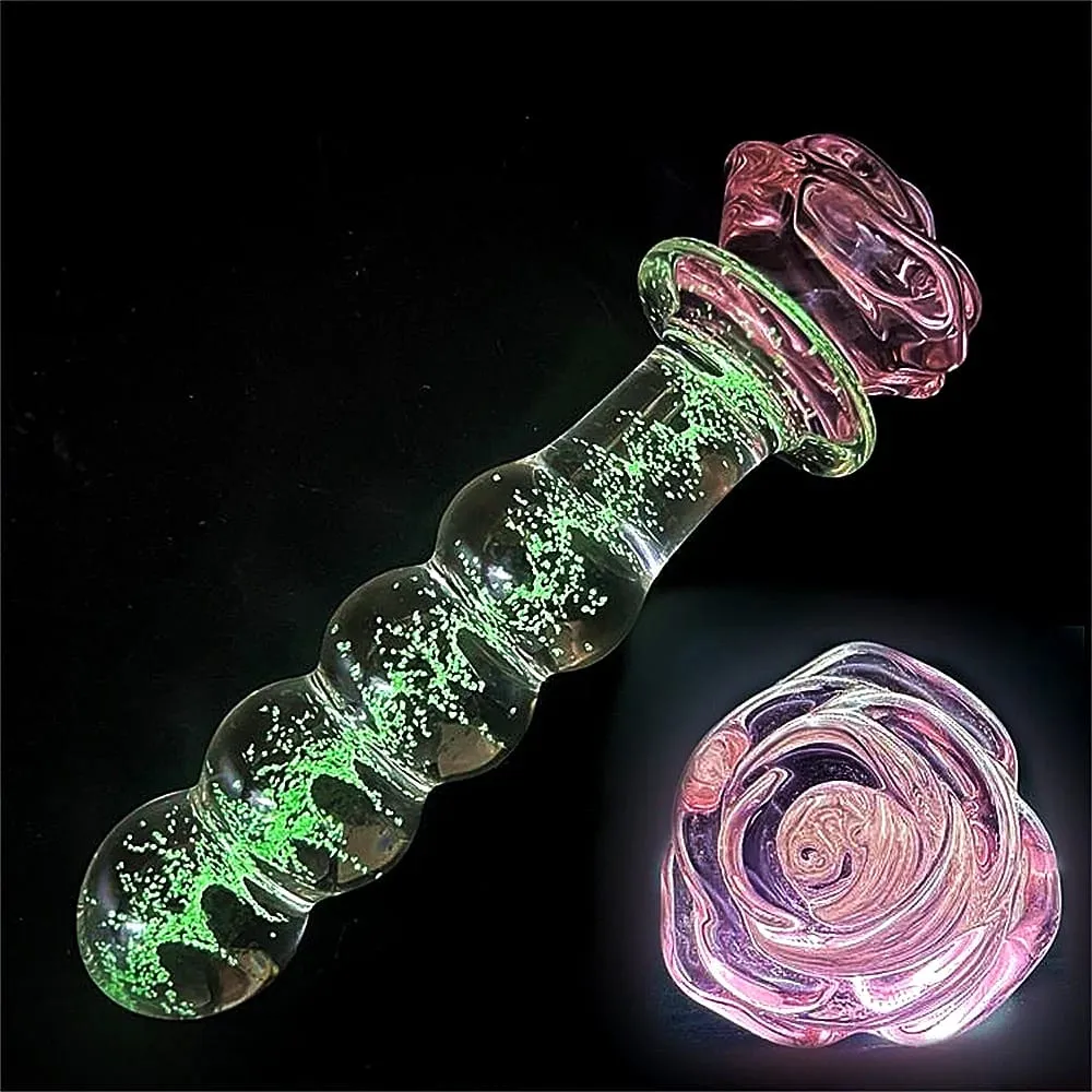 Luminous Glass Dildo Rose Anal Plug Glow in The Dark Butt Plug Anal Beads Penetration Anal Couples Play Adult Sex Toy Joinjjtoy — image 2