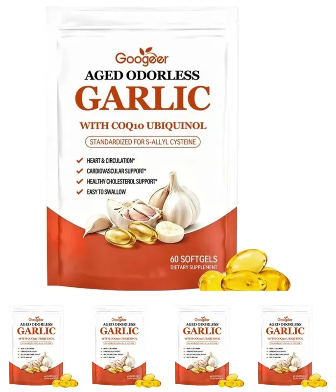 Googeer Aged Odorless Garlic Softgels with CoQ10 Ubiquinol Vitamin K2 MK-7 Heart Circulation Energy Immune Support 60 Count