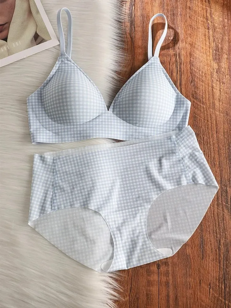 Elegant, sømløs bralette, lille buste, der samler sig anti-faldende, tynde justerbare stropper Trådfri Comfort Fit UK Light Support BH-sæt