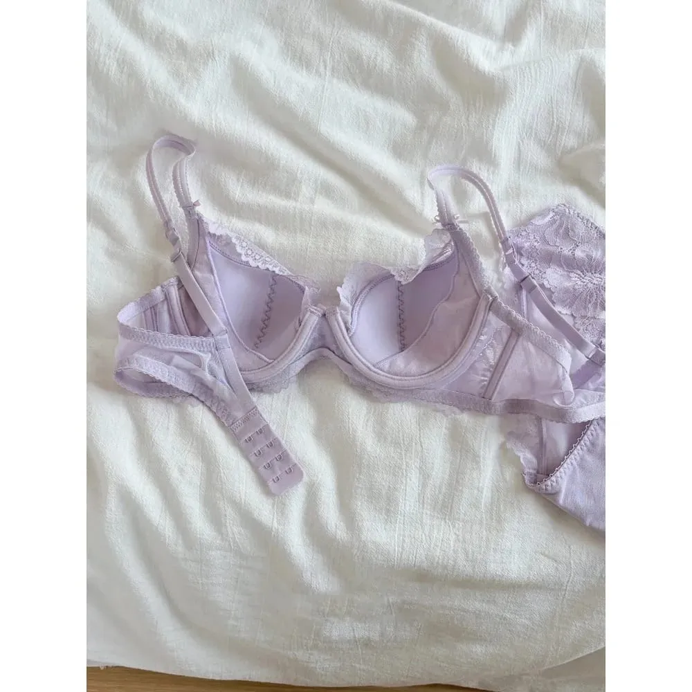 Reggiseno di pizzo francese viola ricamato con ferretto morbido minimizzatore busto grande ascensore anti-abbassamento raccolta supporto lingerie quotidiana set reggiseno 32-38