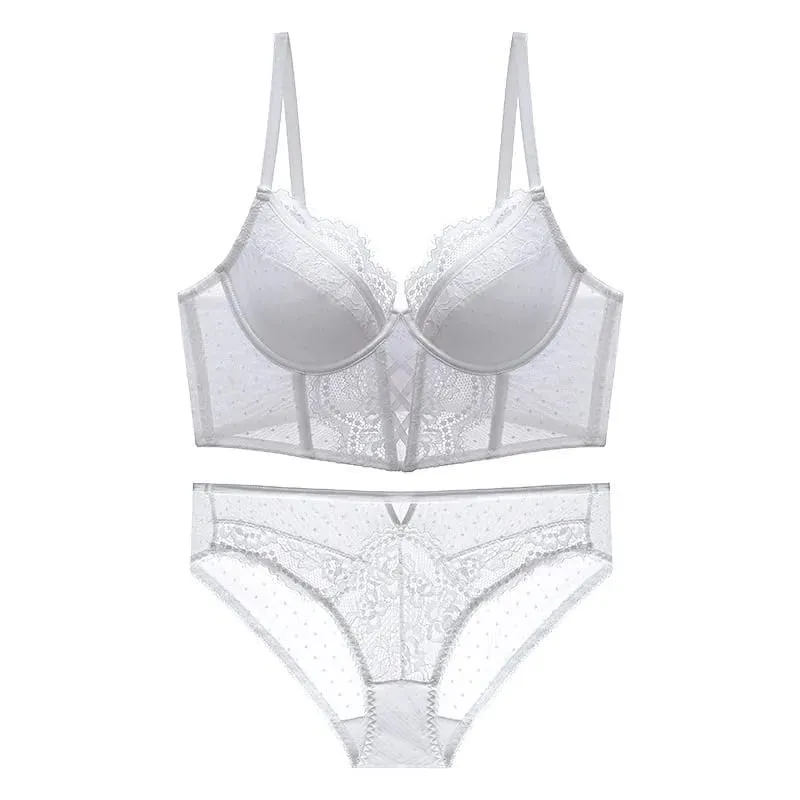 Push Up krajkový set spodního prádla pro ženy Průsvitná košilka s měkkou kosticí podprsenka Fishbone Teddy Sexy svatební líbánky S-XL