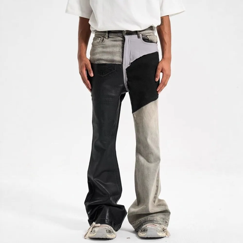 Men's Contrast Color Casual Trendy Simple Basic Slim Flare Denim Trousers Four Seasons New Fashion Male Jeans Pants Streetwear