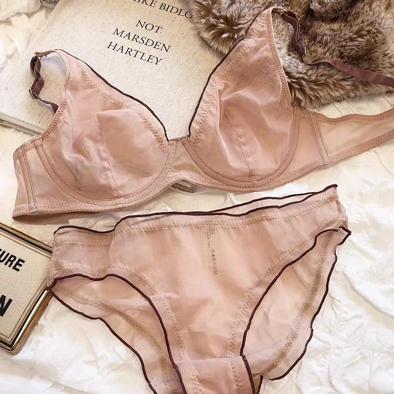 Sophisticated French Minimiser Bra Underwire Support Triangle Cups Non Padded Mesh Lingerie Set For Large Bust MOYISU Panty Set