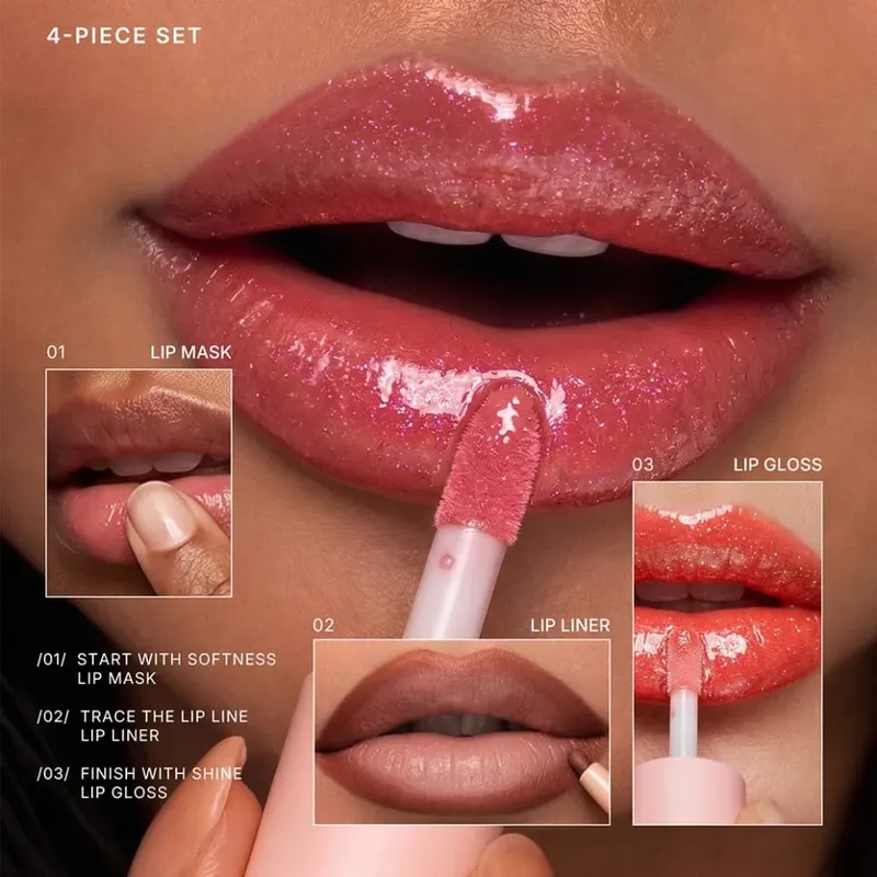 4 stk/sæt Vegansk makeup lipgloss mat læbestift Lip Liner læbemaskesæt Private Label Custom Logo Engros