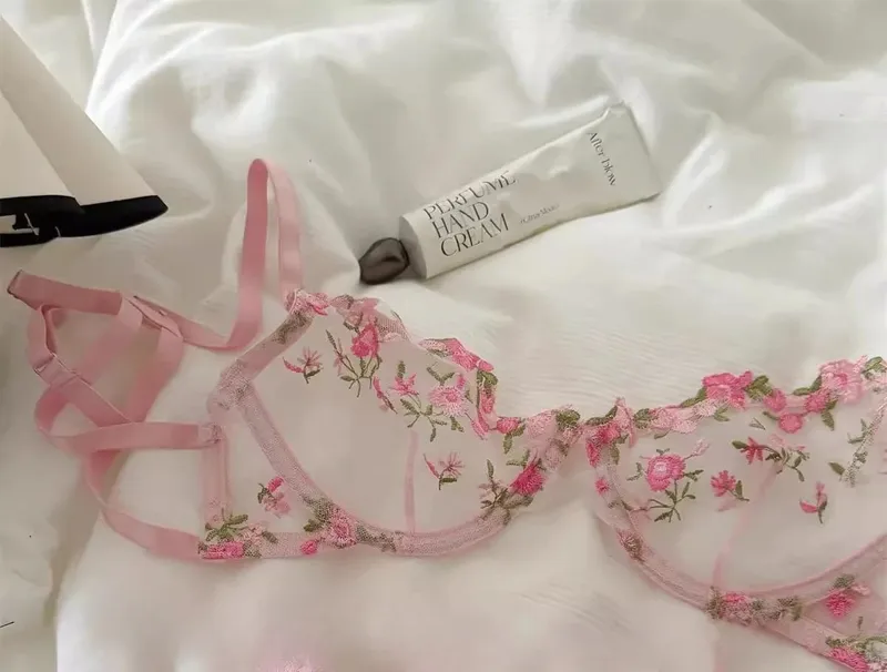 Everyday French Lace Bra Set Wireless Support Embroidered Flower Ultra Thin Breathable Comfort Hollow Out Lingerie BANERDANNI — image 9