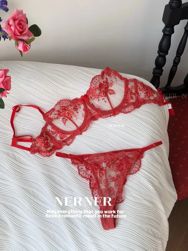 Sexy Transparent Lace Bra French Embroidery Thin Push‑Up Gather Bra For Men Crossdresser Sheer Lingerie Underwear