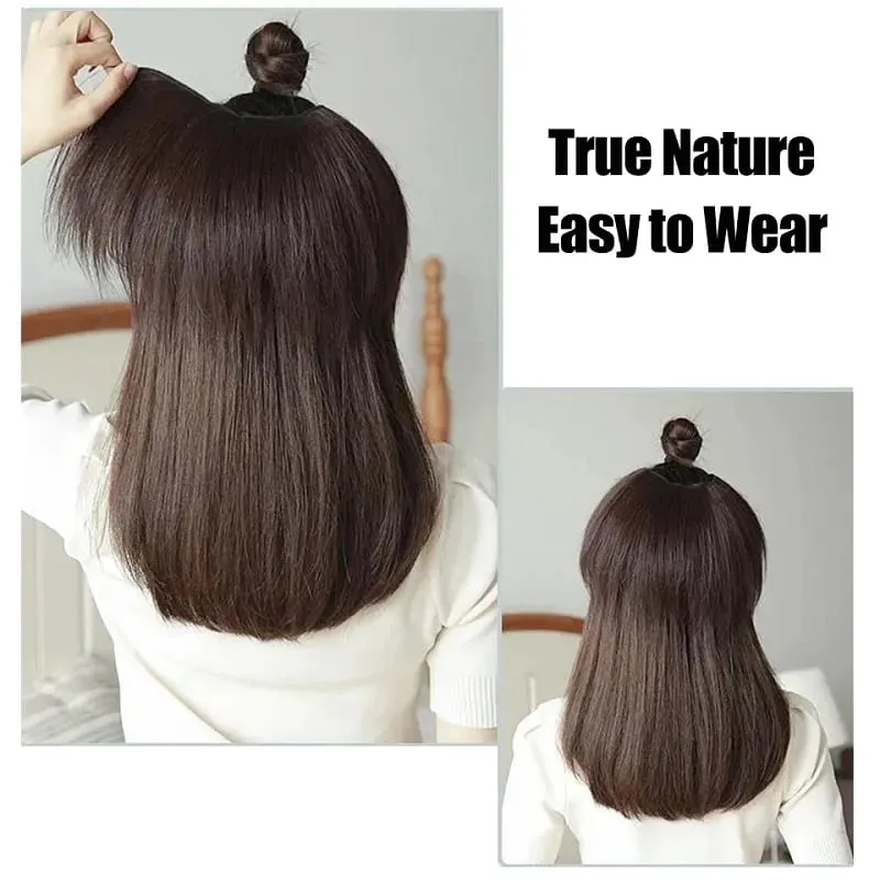 20/30cm Synthetic Short Straight Internal Buckle V-shaped Half Head Hair Extension Invisible Hairpiece for Women