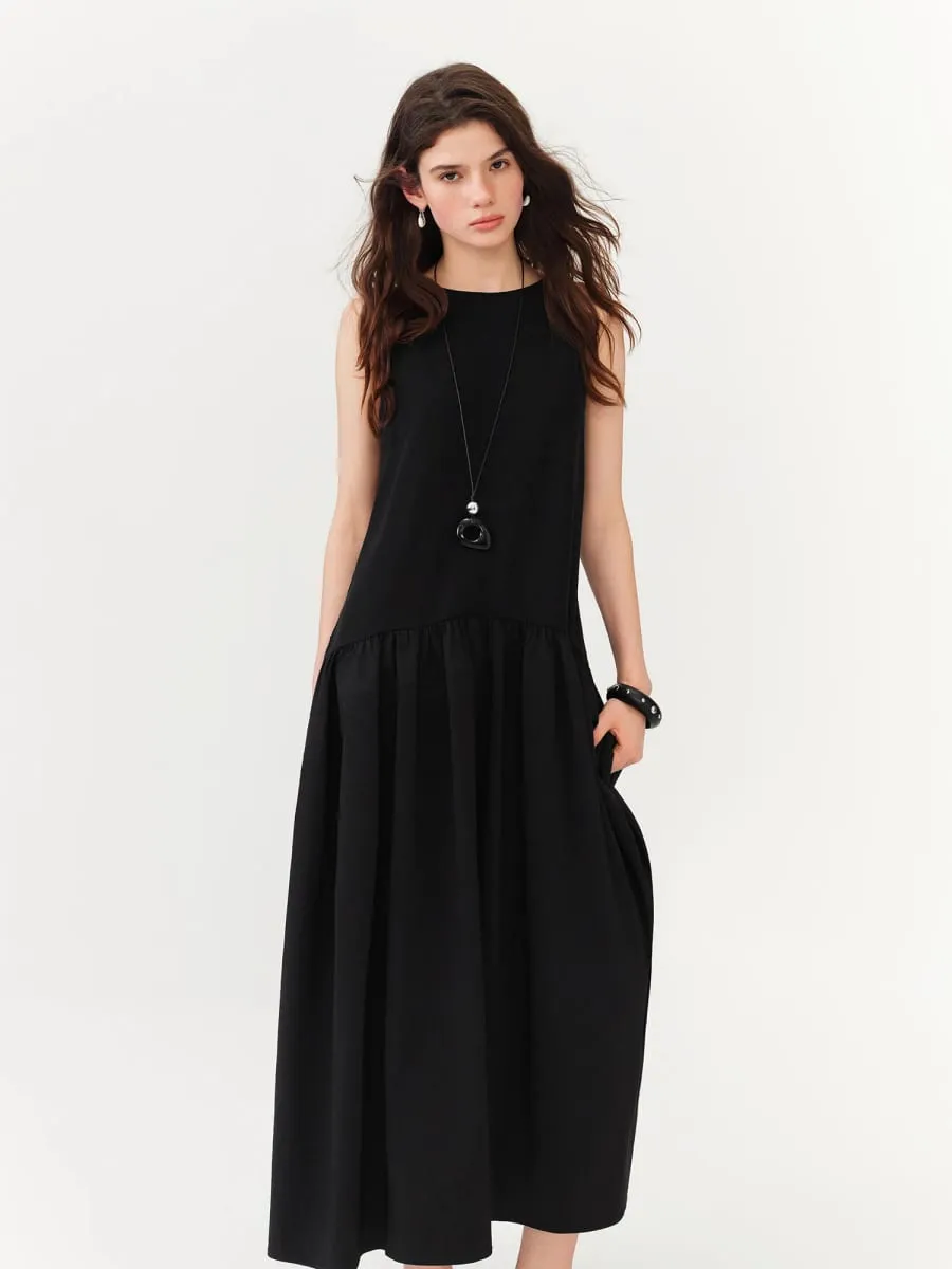 Women's Minimalist Commute Sleeveless Crew Neck Slim Fit Tank Dress 2026 Summer New Arrival Elegant Black Long Daily Dress