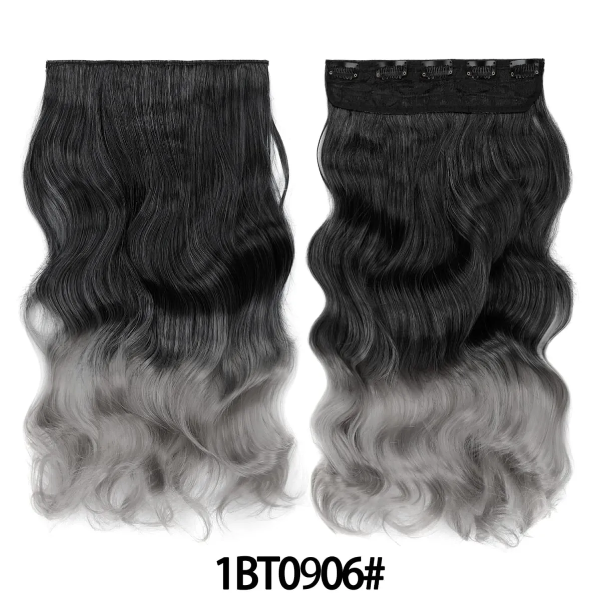 Jeedou One Piece 5 Clips Wavy Ombre Clip In Hair Extensions Long Water Wave Synthetic Curly Hair Piece Rainbow Colored Hair