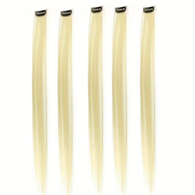 5pcs/set Colorful Clip In Synthetic Hair Extension Rainbow Long Straight Hairpieces For Women Girl Kids Y2K Style Daily Party