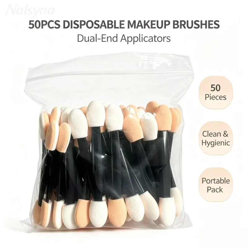 50/100/200PCS Dual-Sided Sponge Eyeshadow Applicators with Container – Long Handle Disposable Makeup Brushes Tool