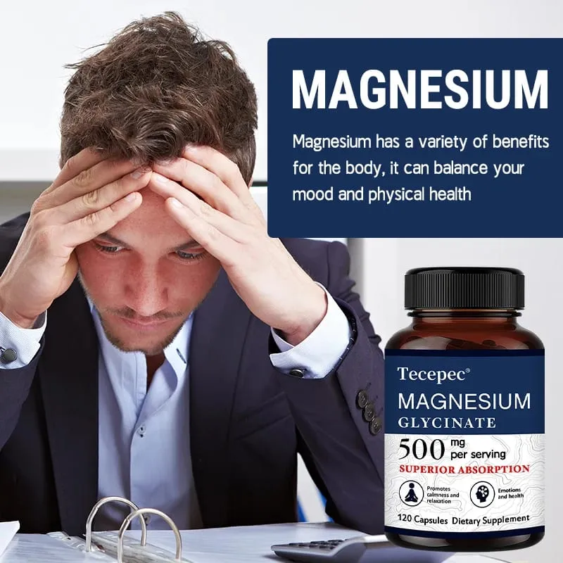 Magnesium Glycinate 500mg Capsules High Absorption Promote Calm and Relaxation Stress & Anxiety Relief Dietery Supplement