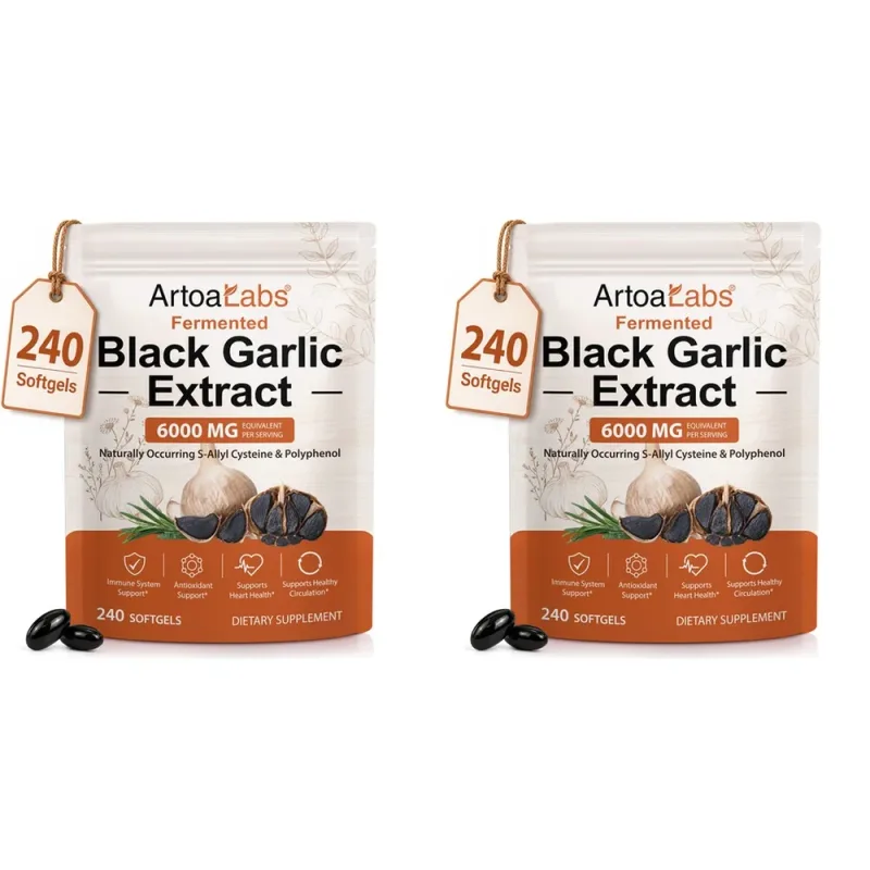 Fermented Black Garlic Extract Softgels 6000mg Equivalent Supplement for Daily Wellness Antioxidant Immune Support 240 Softgels