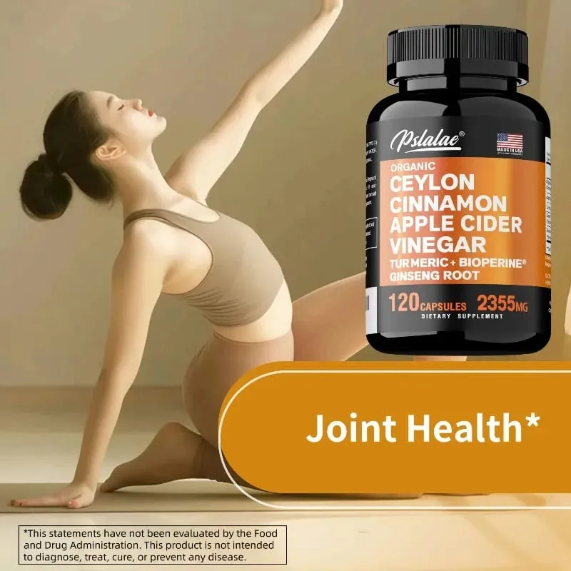 Organic Ceylon Cinnamon Capsules with Apple Cider Vinegar Turmeric Bioperine Supports Joint Brain Digestive & Heart Health