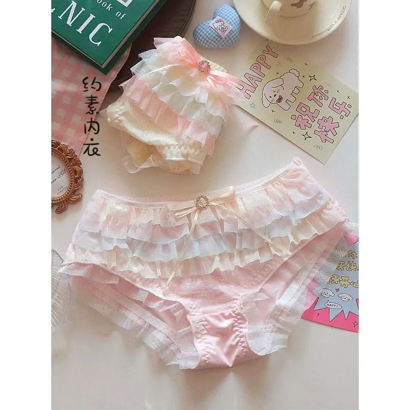 Japanese Style Lolita Princess Lingerie Set Women Pure Desire Cake Layer Lace Mesh Cotton Crotch Party Bra And Panty Set Cute