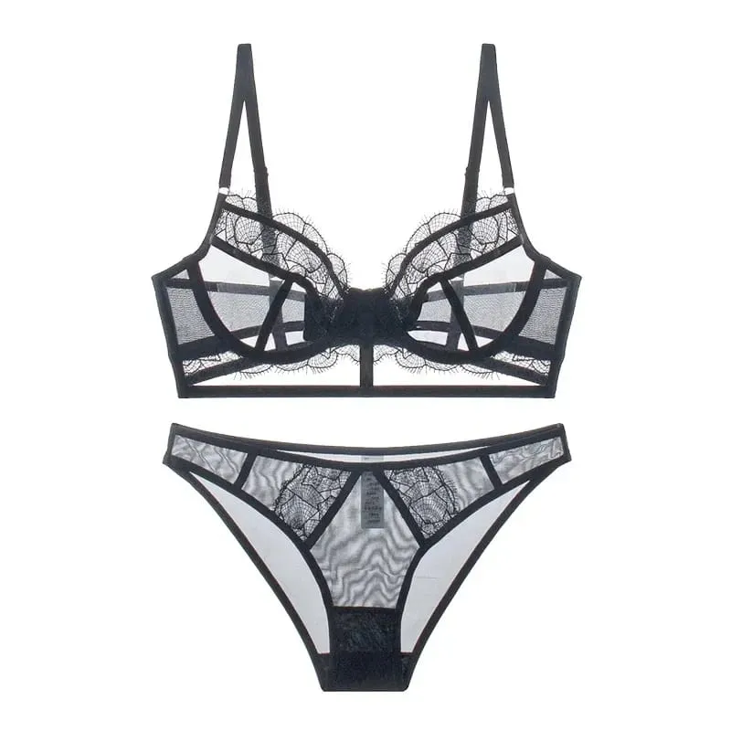 Ultra-Thin Embroidery Mesh Lingerie Set with Steel Ring Push-Up for Large Breasts & Sexy Look — image 8