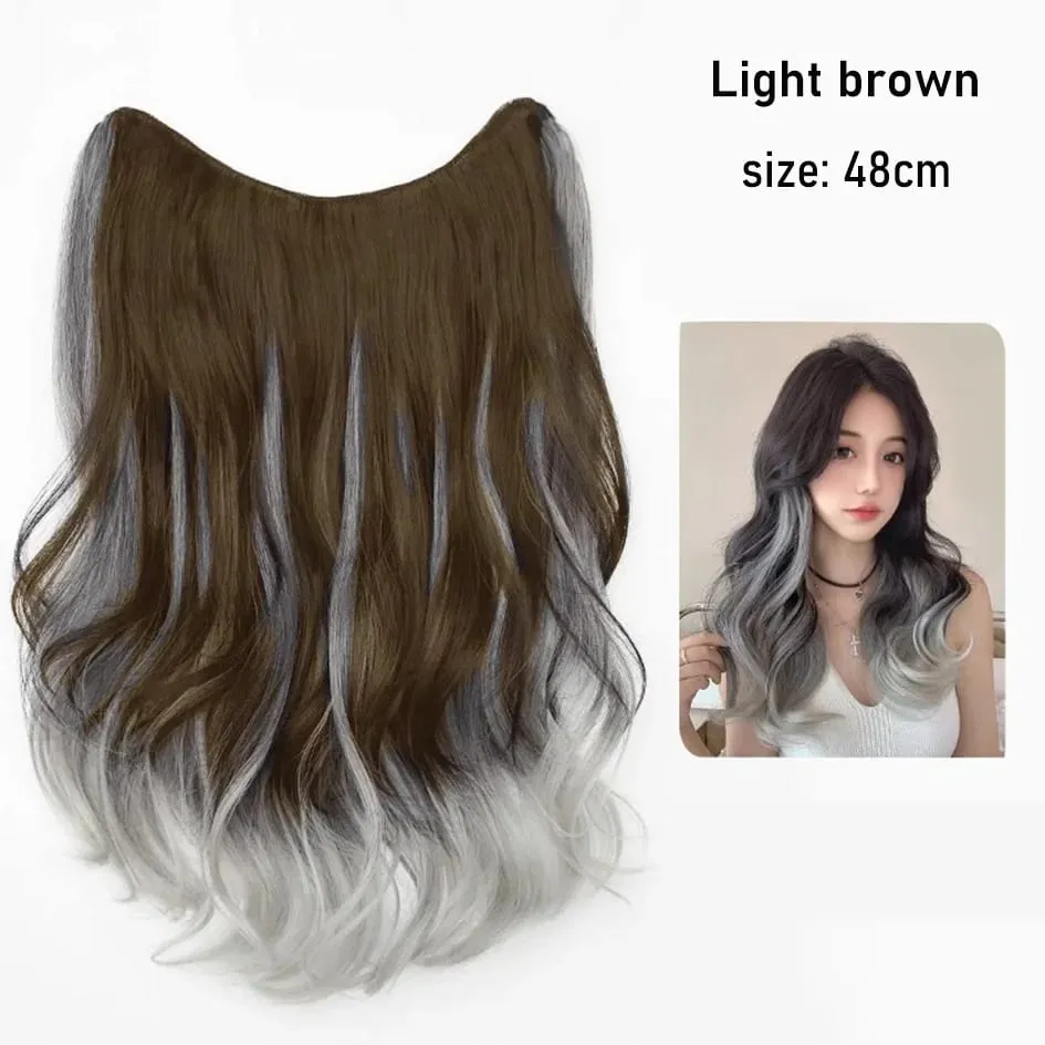 Synthetische 5 Clip 50 cm farbige Haarverlängerungen, Wasserwellen-Perücke, rosa Perücke, graue Perücke, Clip-on-Haarverlängerungen, Weihnachten