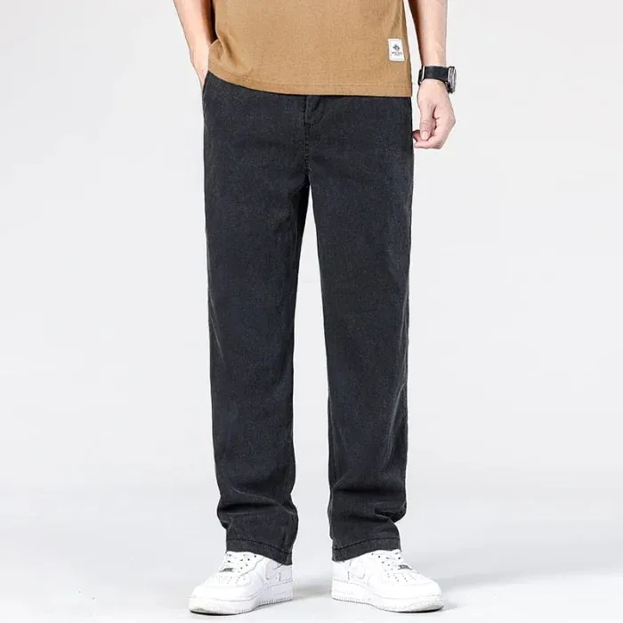 Summer New Baggy Jeans Men's Classic Thin Lyocell Fabric High Quality Straight Casual Pants Soft Denim Trousers Coffee Blue Gray