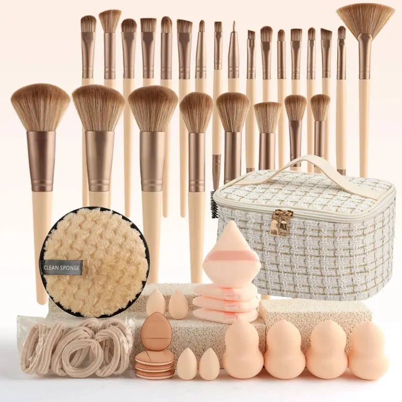 Professional Makeup Brushes Set with Sponges Kit for Foundation Eyeshadow Highlighter Blush Concealer Powder Cosmetic Tools