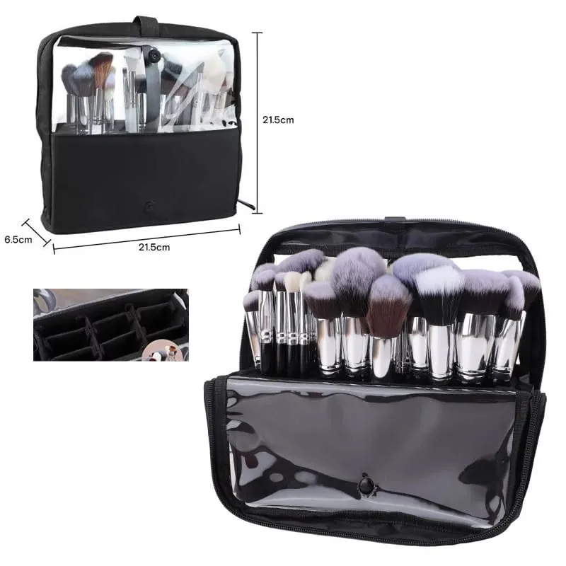 High Quality 14/23/29 Holes PU Cosmetic Makeup Brushes Pouch Portable Black Waterproof Oxford Beauty Brush Bag Organizer