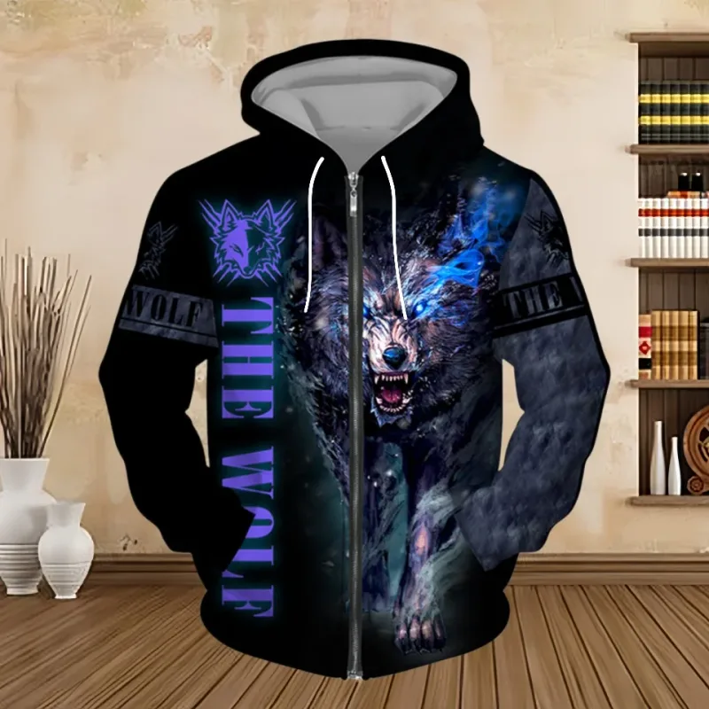 Spring and Autumn Men's Hoodie Sweatshirt 3D Digital Print Tiger Series Zip up Hoodies Fashion Personalized Sweatshirt for Men — image 1