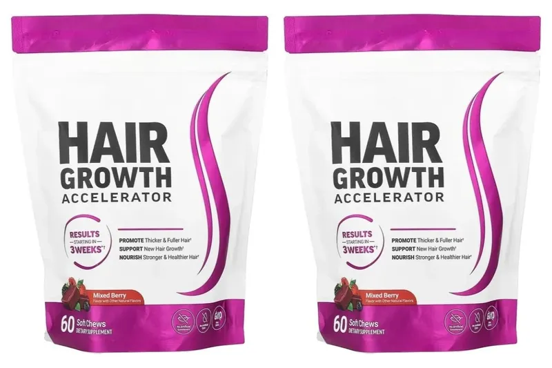 Hair Growth Soft Chews – Vitamin C & E Supplement for Thicker Fuller & Healthier-Looking Hair – Berry Flavor – 60 Soft Chews