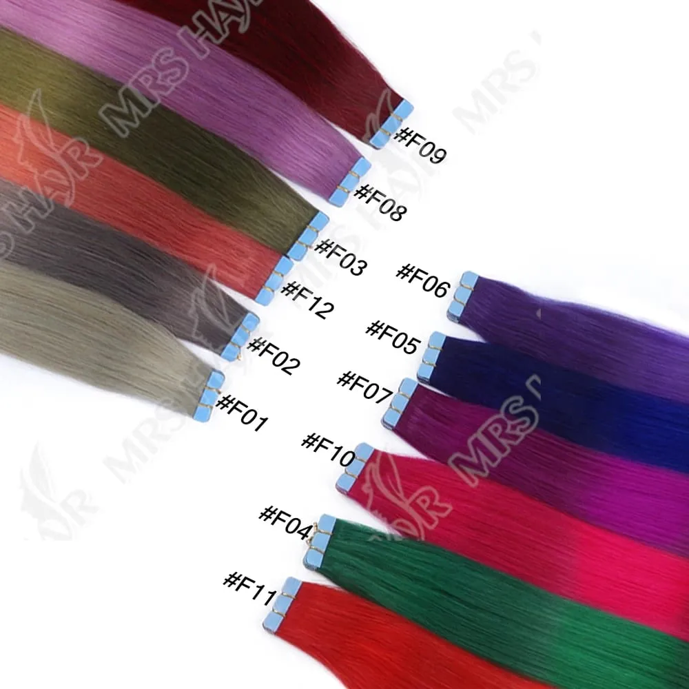 Mini Tape In Hair Extensions Human Hair Colored Skin Weft Machine-Remy Natural Tape in Extensions Purple 10pcs/pack 12-20 inch