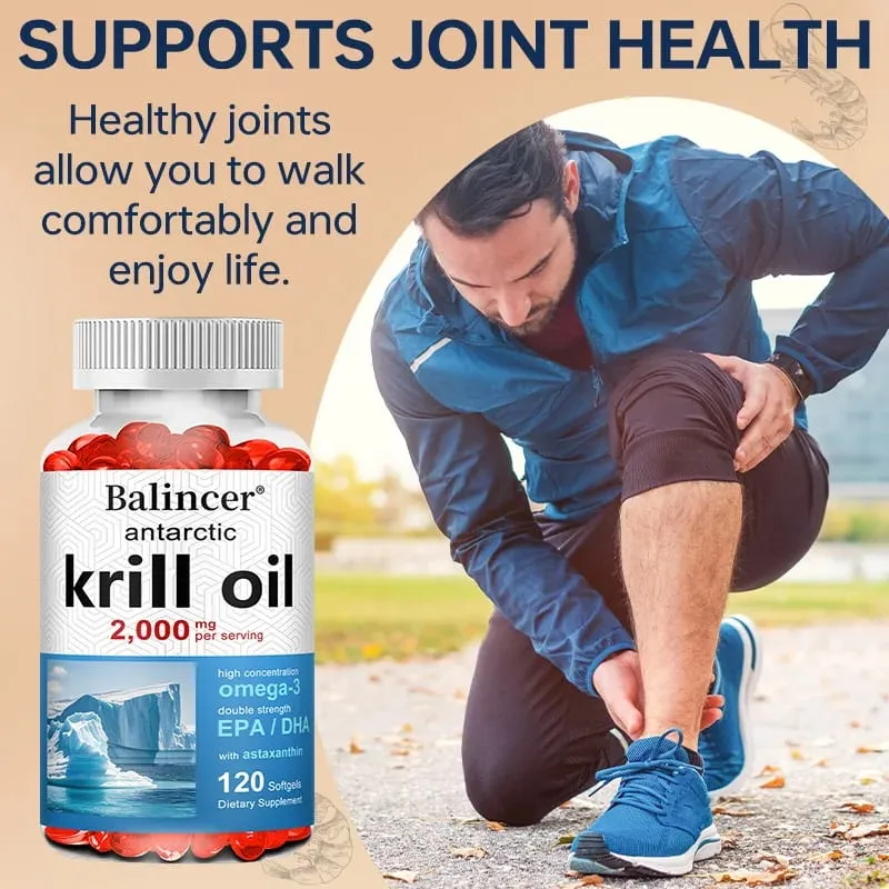 Antarctic Krill Oil 2000mg Supplement 3X Strength Natural Source of Omega-3s EPA 240mg + DHA 160mg + Astaxanthin 800mcg
