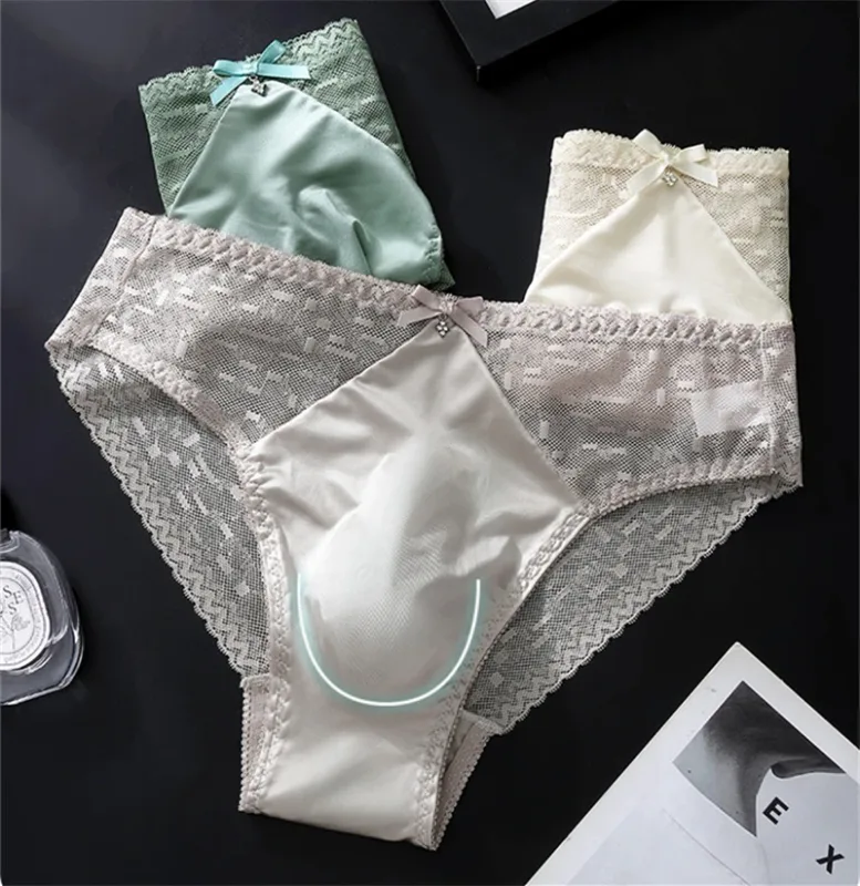 Sexy men's underwear Mesh lace cueca satin splicing sissy cuecas masculino naked feel calzoncillos hombre adults 18 plus size — image 1