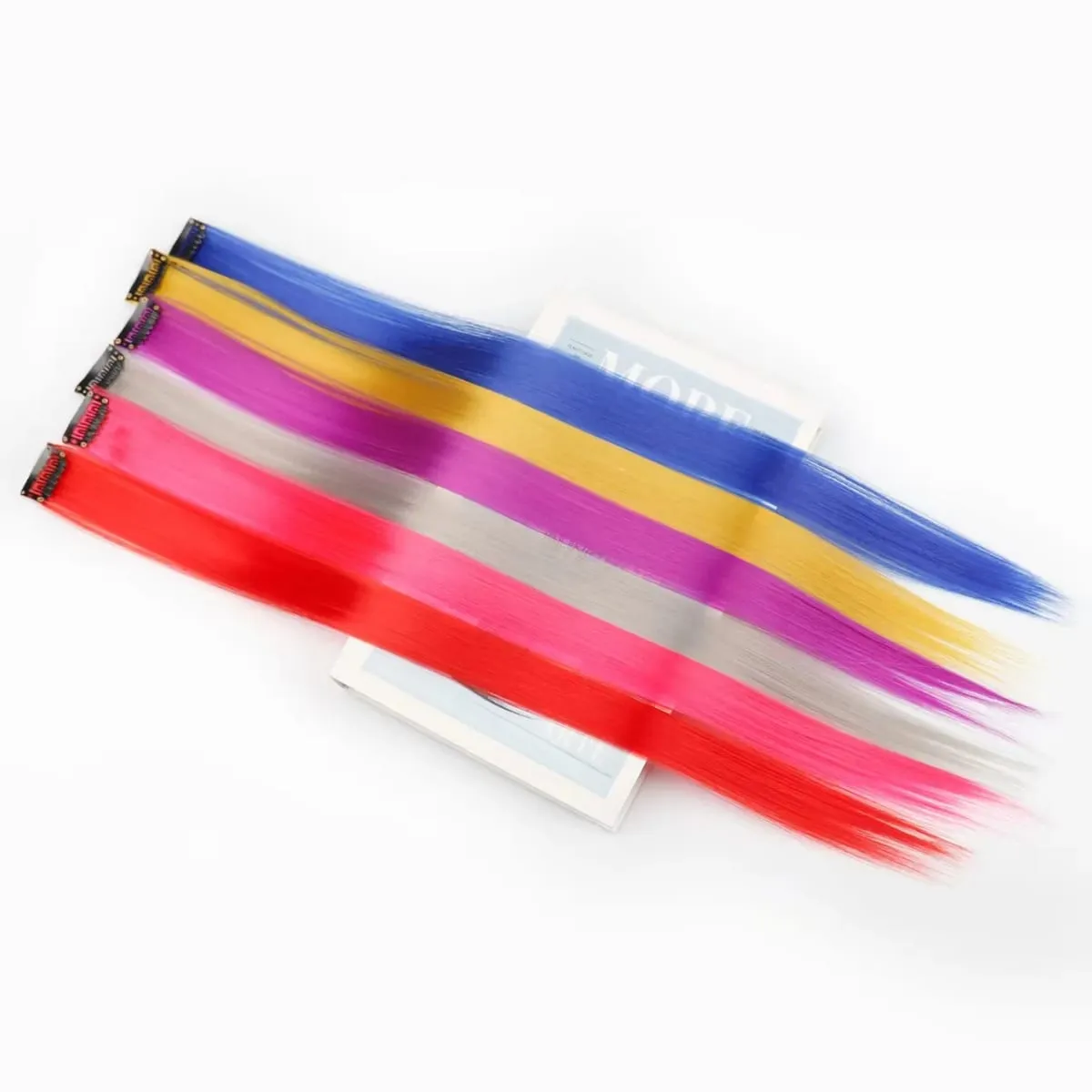 45cm Straight Clip‑on Synthetic Hair Pieces One‑Piece Bright Color Hair Extension Clips DIY Cosplay Hair Accessories