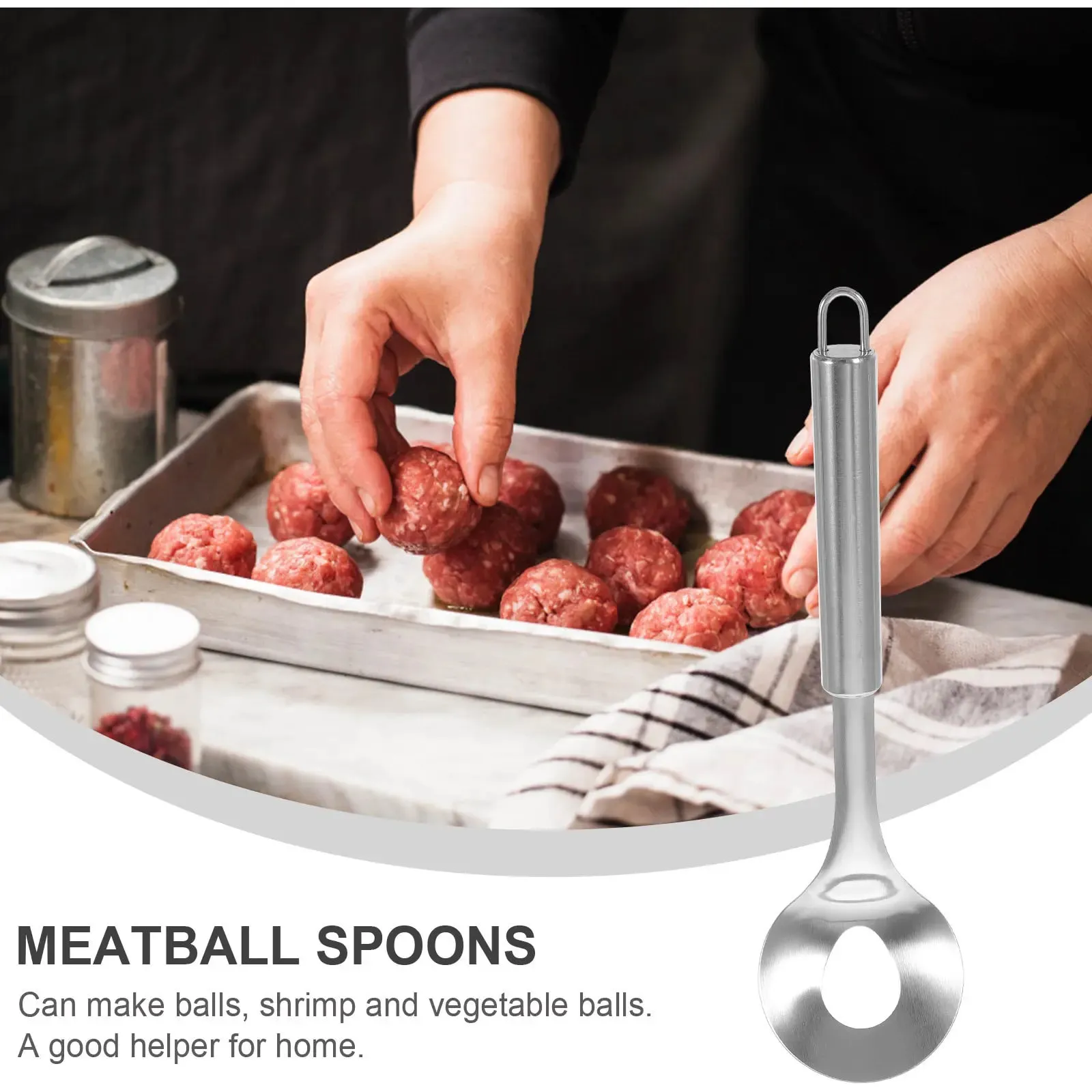 2 Pcs 304 Stainless Steel Meatball Spoons Round Handle Meatball Maker Spoon Home Kitchen Scoop Meatball Making Tools