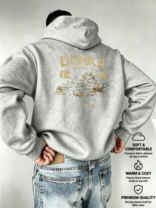 Men's Hooded OSAKA Osaka Castle Japanese Silhouette Print European and American Style Mature Men's Top
