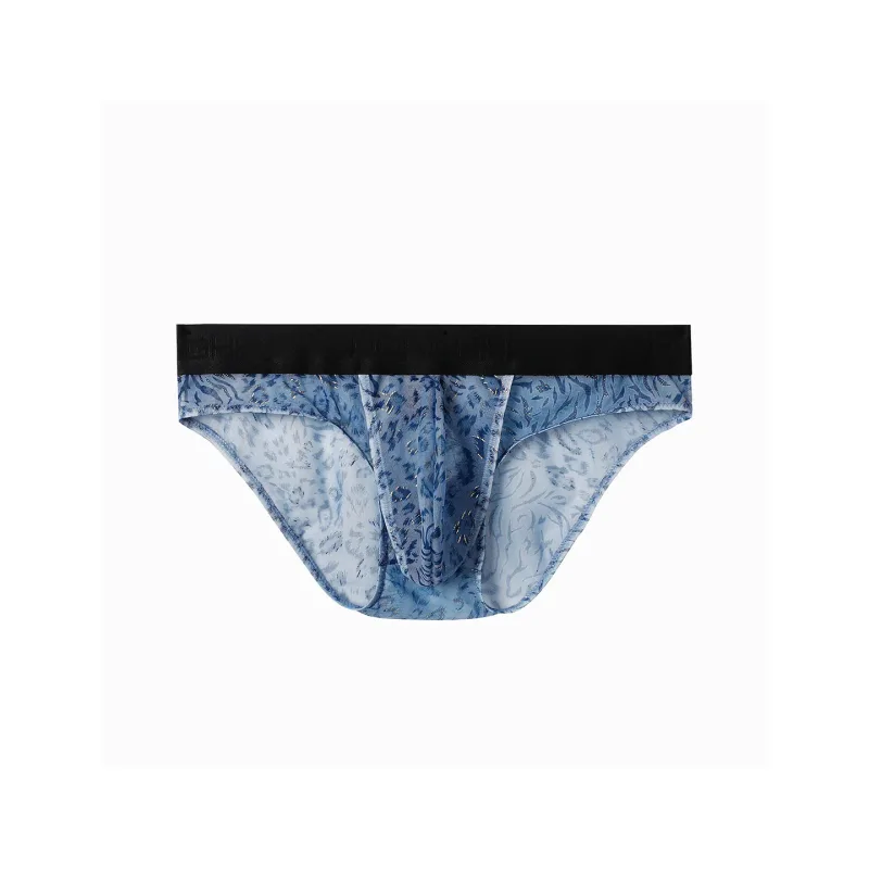 Cuecas masculinas separadas com bolsa dupla, cuecas de seda gelo sem costura, malha respirável, estampa de leopardo, roupa íntima de secagem rápida para viagem