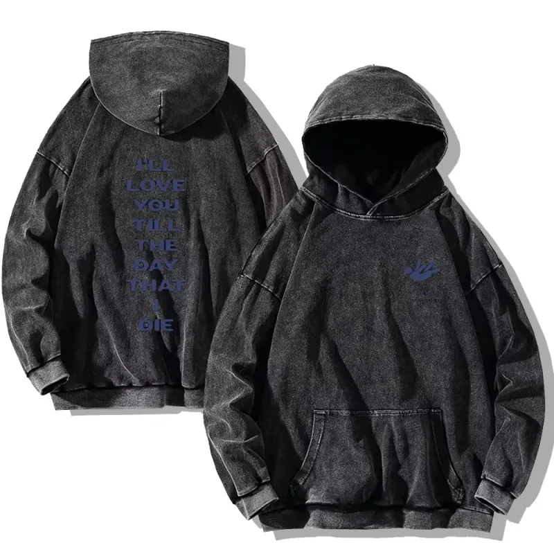 Hit Me Sweat à capuche délavé dur et doux vintage en coton pour homme et femme - Sweat-shirt gothique ample et décontracté - Manteau Y2K unisexe