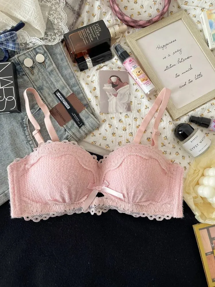 New Lace Lingerie Set Non Wired Padded Bra Half Cup Small Bust Boost Sexy Anti-Sag Underwear Women All Season S-XLAB Cup