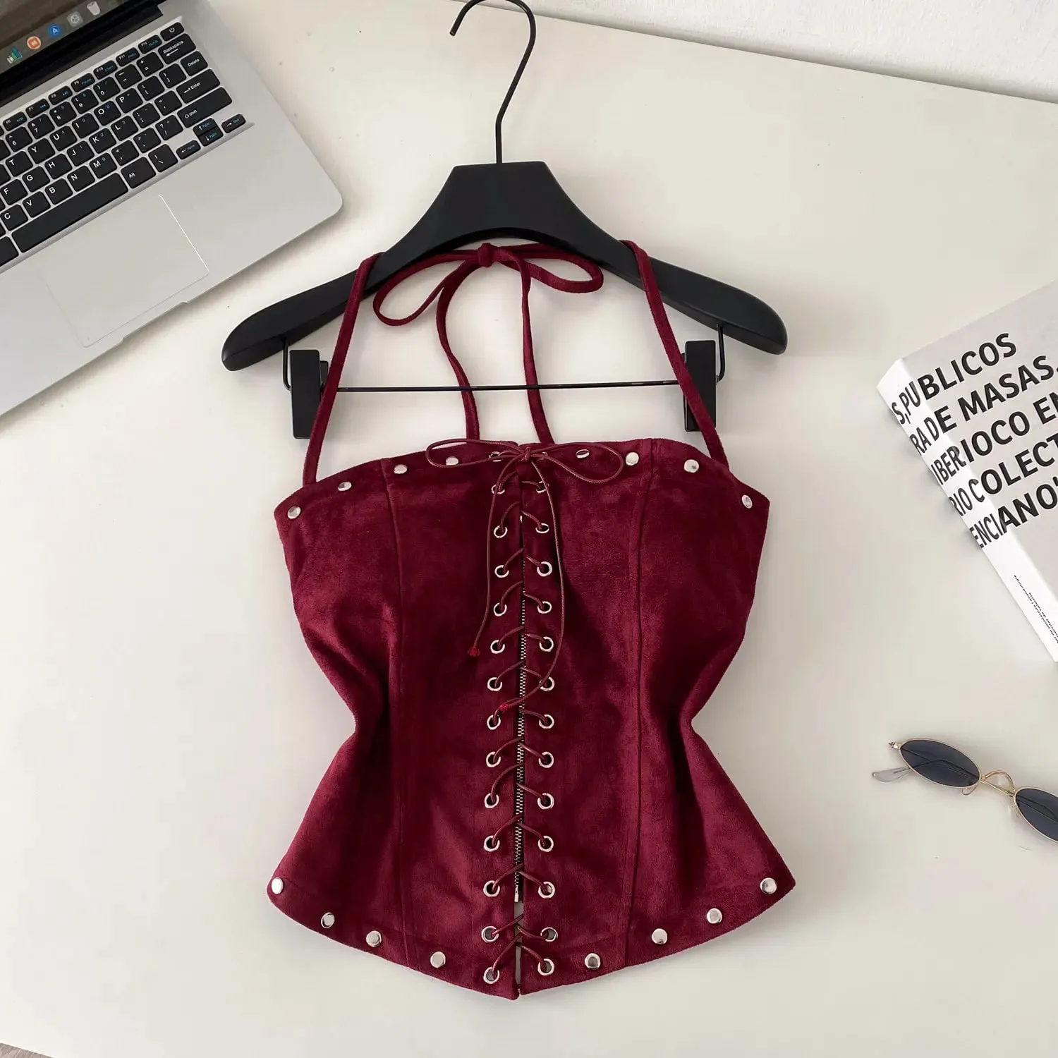 Sexy Bandage Halter Solid Tanks Top Vintage Corset Bustier Korean Autumn Camis Women Party Spice Girl Crop Top — image 10