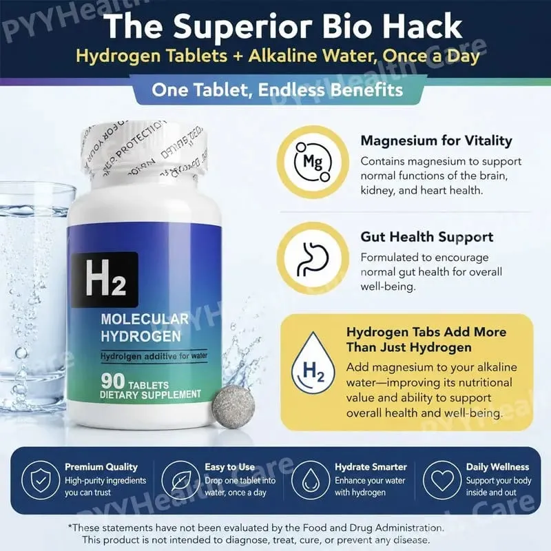 Molecular Hydrogen Tablets with Magnesium for Water Drink Muscle Relaxation Energy Metabolism Bone Health Support 90 Tablets