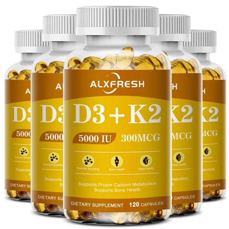D3K2 Vitamin Capsules 5000 IU 300 mcg for Calcium Absorption Bone Teeth Immune & Heart Health Non-GMO — image 9